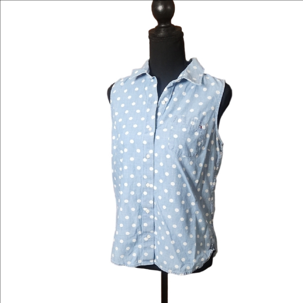 Rommy Hilfiger Denim Polka Dot Sleeveless Top, Size Small